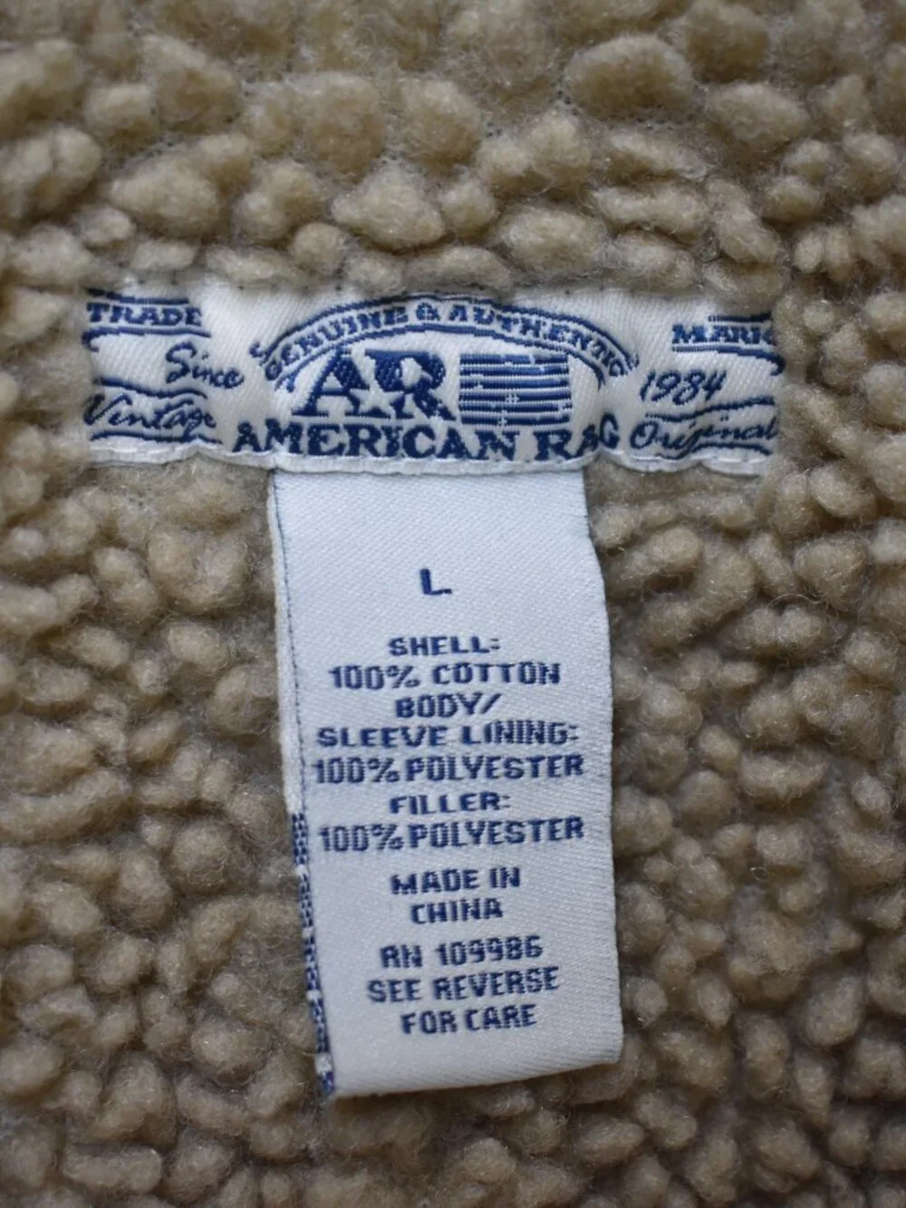 American Rag Blue Denim Sherpa Trucker Jacket Size L